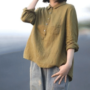 Casual Loose Solid Color Linen Shirt For Women
